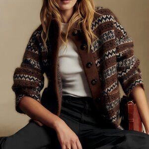 Sezane Thais jacket sweater mohair brown jacquard